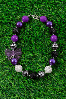  Purple tone & texture bubble necklace w/side bow. 3PCS/$12.00 ACG40153030