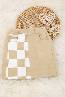  Ivory size printed checker denim skirt. DRG65153120 AMY