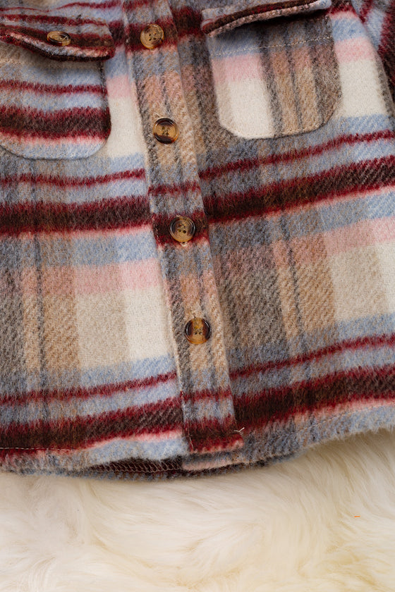 🔶❄️♦️(UNISEX) Tan/maroon plaid shacket. TPG60153020 AMY