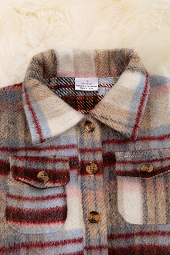 🔶❄️♦️(UNISEX) Tan/maroon plaid shacket. TPG60153020 AMY