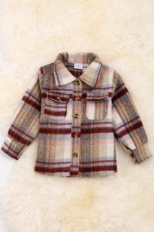  🔶❄️♦️(UNISEX) Tan/maroon plaid shacket. TPG60153020 AMY