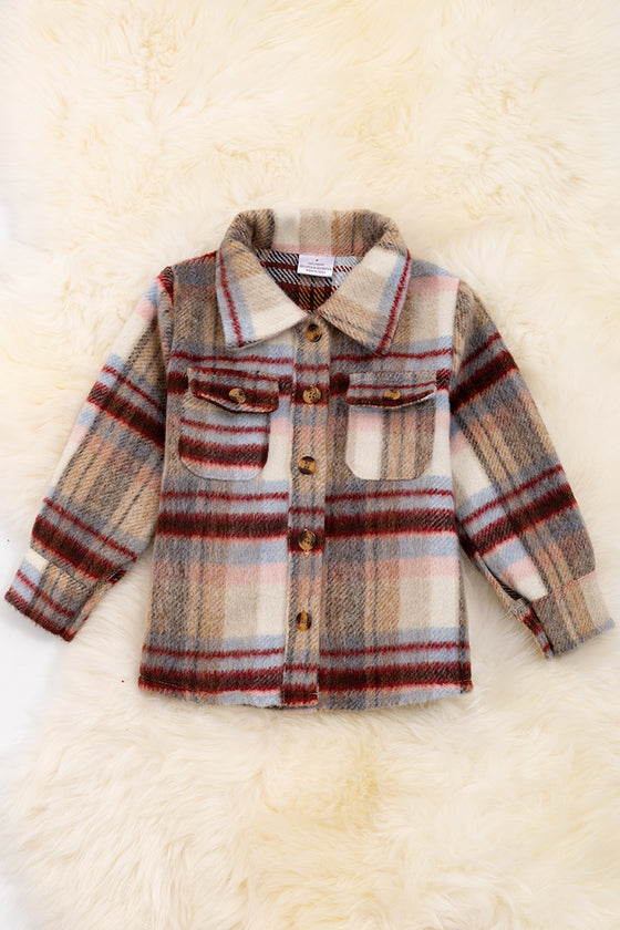 🔶❄️♦️(UNISEX) Tan/maroon plaid shacket. TPG60153020 AMY