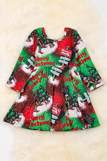  Christmas Character printed twirl dress. DRG90113031-SOL