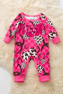  Checkered, heart & horse shoe printed baby onesie. (Western) RPG52826 Jean