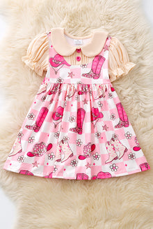  Western-checkered printed girls dress. DRG54119 AMY