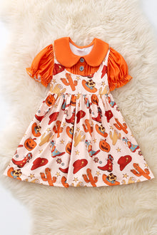  Halloween pumpkin printed wester dress. DRG54388 JEAN