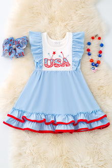  USA fireworks embroidery dress w/angel sleeves. DRG50990 SOL