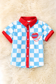  Boys checkered printed back to school shirt. TPB50176