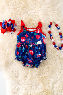  Patriotic balloon printed girls baby romper. RPG50949 SOL
