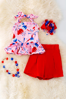  Popsicle printed on pink halter top & red shorts. OFG41083 JEANN