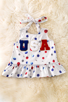  USA applique ruffle patriotic halter top. TPG50198 Jean