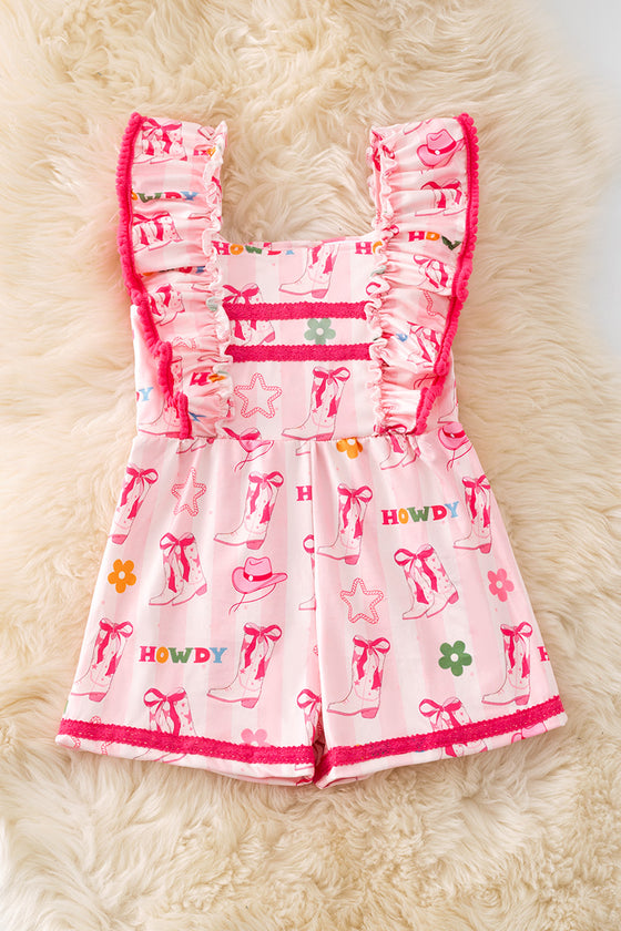 Howdy" Lt. Pink western romper with angel sleeves. PNG50252 SOL