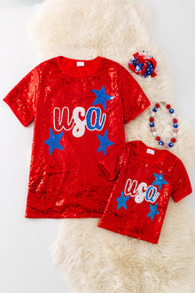  (MOM) Sequins patriotic Women Tee shirt. TPW50064 JEAN