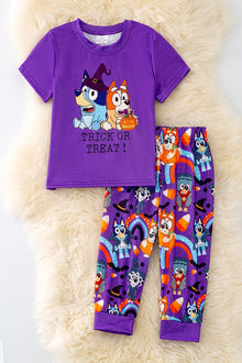  🍁PJB40022 NAY: Purple Character printed 2 piece set.