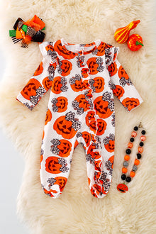  🍁RPG40559 : Coquette pumpkin printed onesie w/footie.