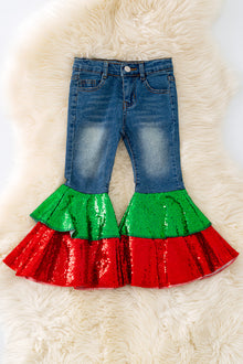  Dark blue denim pants with sequins flare. PNG50133001006  AMY