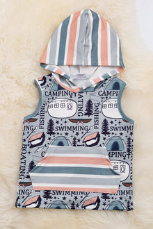  Swimming, camping-Multi printed boys shirt with hoodie. TPB420011 AMY