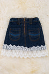 Front zipper denim skirt with lace hem. DRG25154001 SOL
