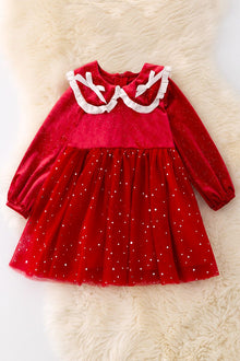  ❄️DRG42234 JEANNE: Shimmery red dress with fancy velvety fabric.