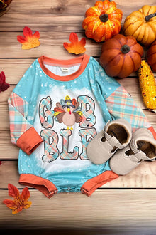  Goble" Thanksgiving printed baby romper. 232323S sol