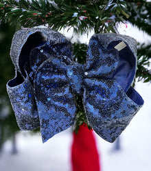  Navy blue sequins hair bows 7.5”wide 5pcs/$10.00 BW-371-SQ
