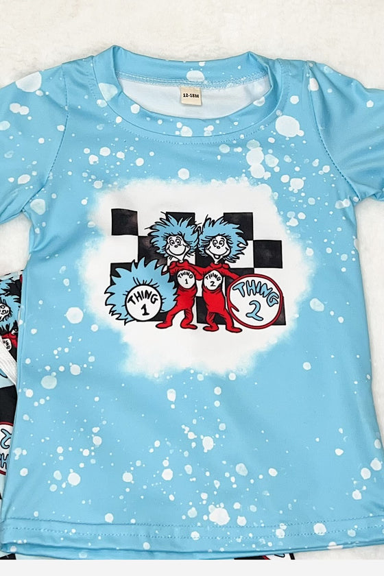 Thing one & Two" boys checker printed pajamas set. BSPO110113-Amy