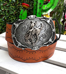 Horse rider & longhorn buckle belt. BLT-10326