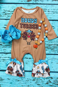  Howdy Turkey" Thanksgiving baby romper. LR042003-WEN