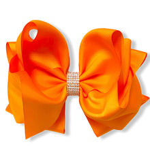  TANGERINE DOUBLE LAYER HAIR BOW W/ RHINESTONES 6.5"WIDE 5PCS/10.00 BW-668-S