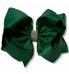  FOREST GREEN DOUBLE LAYER RHINESTONE HAIR BOWS 6.5" WIDE 5PCS/$10.00 BW-587- S