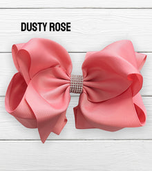  DUSTY ROSE DOUBLE LAYER RHINESTONE HAIR BOWS 6.5"WIDE 5PCS/$10.00 BW-160-S