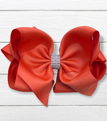  765 MANDARIN ORANGE DOUBLE LAYER RHINESTONE HAIR BOWS 6.5"WIDE 5PCS/$10.00 BW-765-S