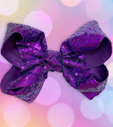  PURPLE 7.5”wide purple sequins hair bows 5pcs$10.00 BW-465-SQ