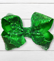  EMERALD GREEN sequins hair bows 7.5”wide 5pcs/$10.00 BW-580-SQ