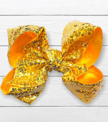  YELLOW GOLD sequins hair bows 7.5”wide 5pcs/$10.00 BW-660-SQ