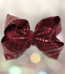  7.5" WIDE WINE PINK SEQUINS HAIR BOW. 5PCS/$10.00 BW-275-SQ