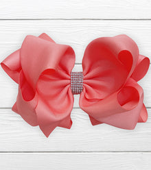  LT.CORAL DOUBLE LAYER RHINESTONE HAIR BOWS 6.5"WIDE 5PCS/$10.00 BW-238-S