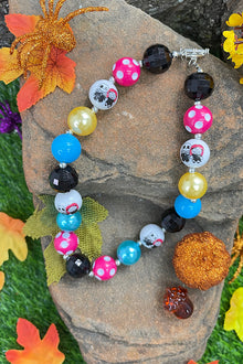  MULTI-COLOR BUBBLE NECKLACE WITH CHARACTER PRINT, TEXTURE, POLKA DOT BEADS . 3PCS/$15.00 ACG401122015
