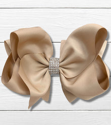  TAN 7.5" RHINESTONE HAIRBOWS/ DOUBLE LAYER. 5PCS/$10.00 BW-835-S